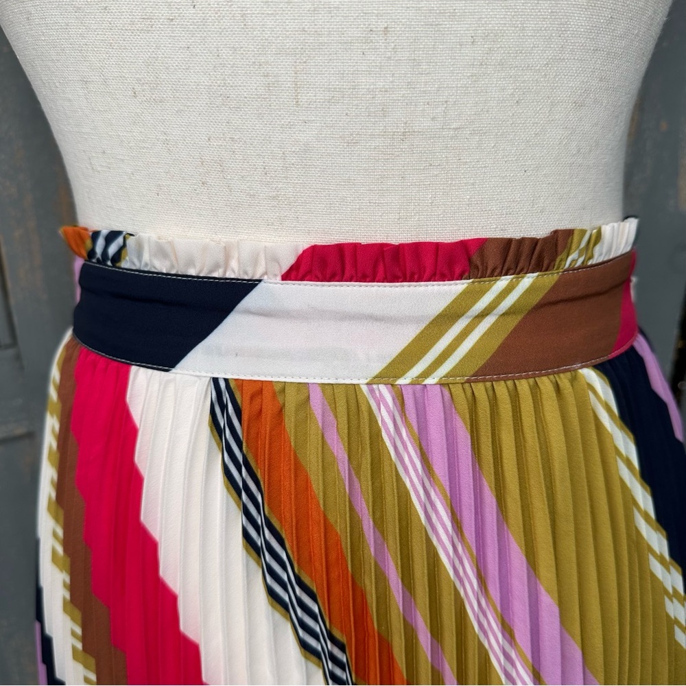 Pleated Chevron Midi Skirt in Multicolor Stripe - Picture 4 of 14